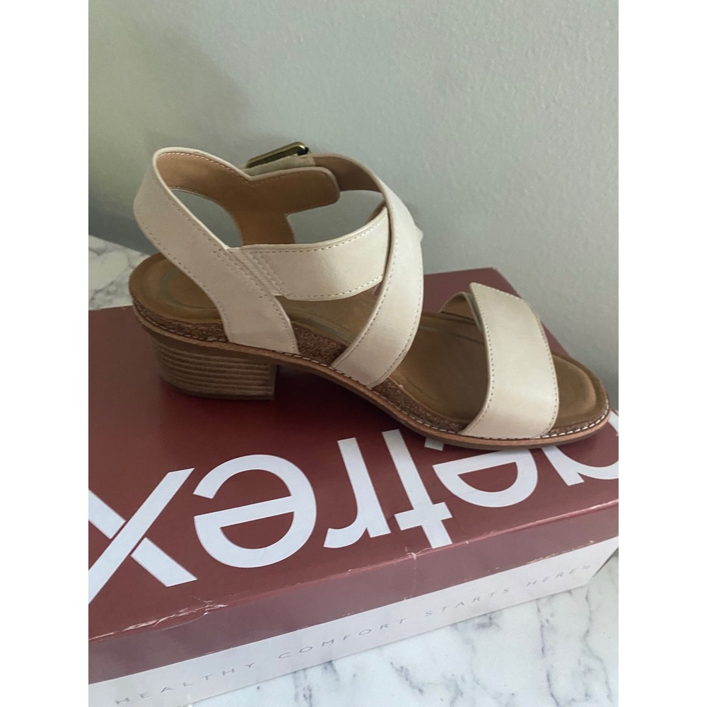 Aetrex Kristin Ivory Leather Orthotic Block Heel Sandals BH103 Womens 7.5-8 38